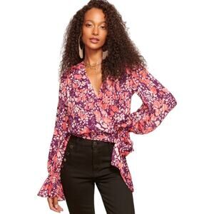 Ramy Brook Melody Purple Pink Surplice Wrap Top Long Sleeve Sz M